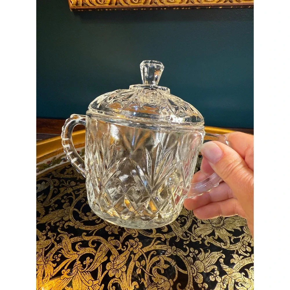 Vintage Anchor Hocking Prescut‎ Lidded Jar: Star of David Candy Dish
